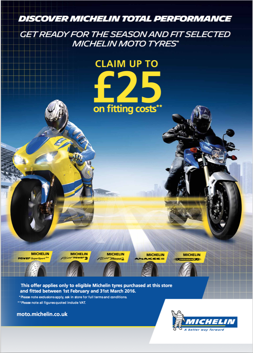 Michelin Motorcycle Tyres Claim Up To £