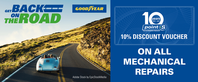 Buy 2 Goodyear tyres and claim a 10% off